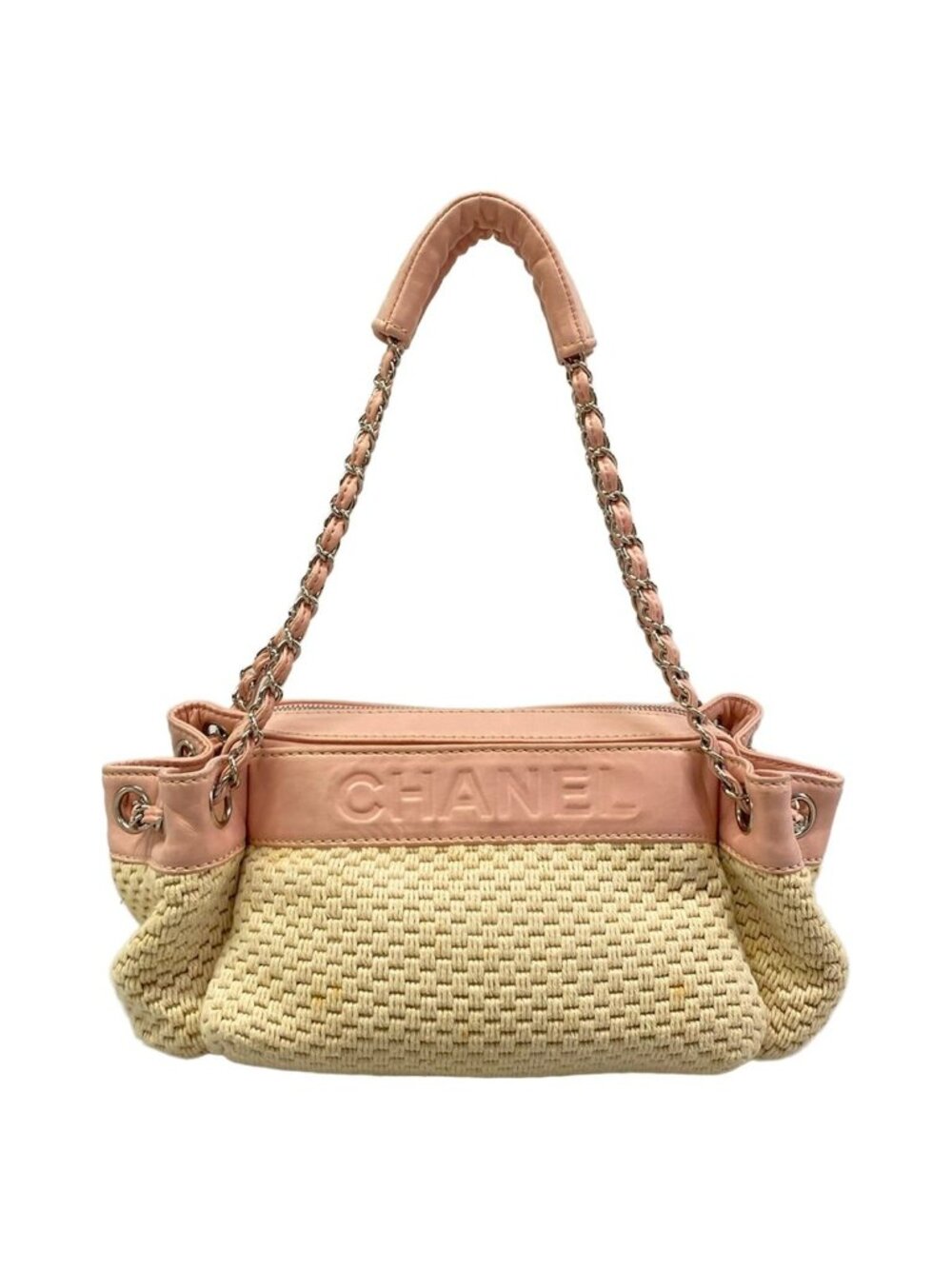 Chanel Shoulder Bag Ivory Light Pink Lambskin